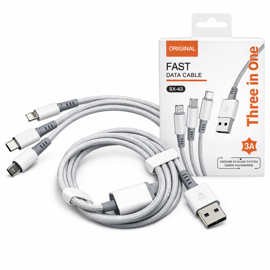 CABLE CARGA RAPIDA USB A- TRES CONEXIONES X500